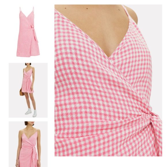 Rails Malia Linen Strappy Wrap Dress Pink 90'a Retro Gingham Size X-small - Picture 4 of 6